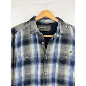 Eddie Bauer Voyager Jacket Men's M Navy Fleece Lined Shacket Button Down